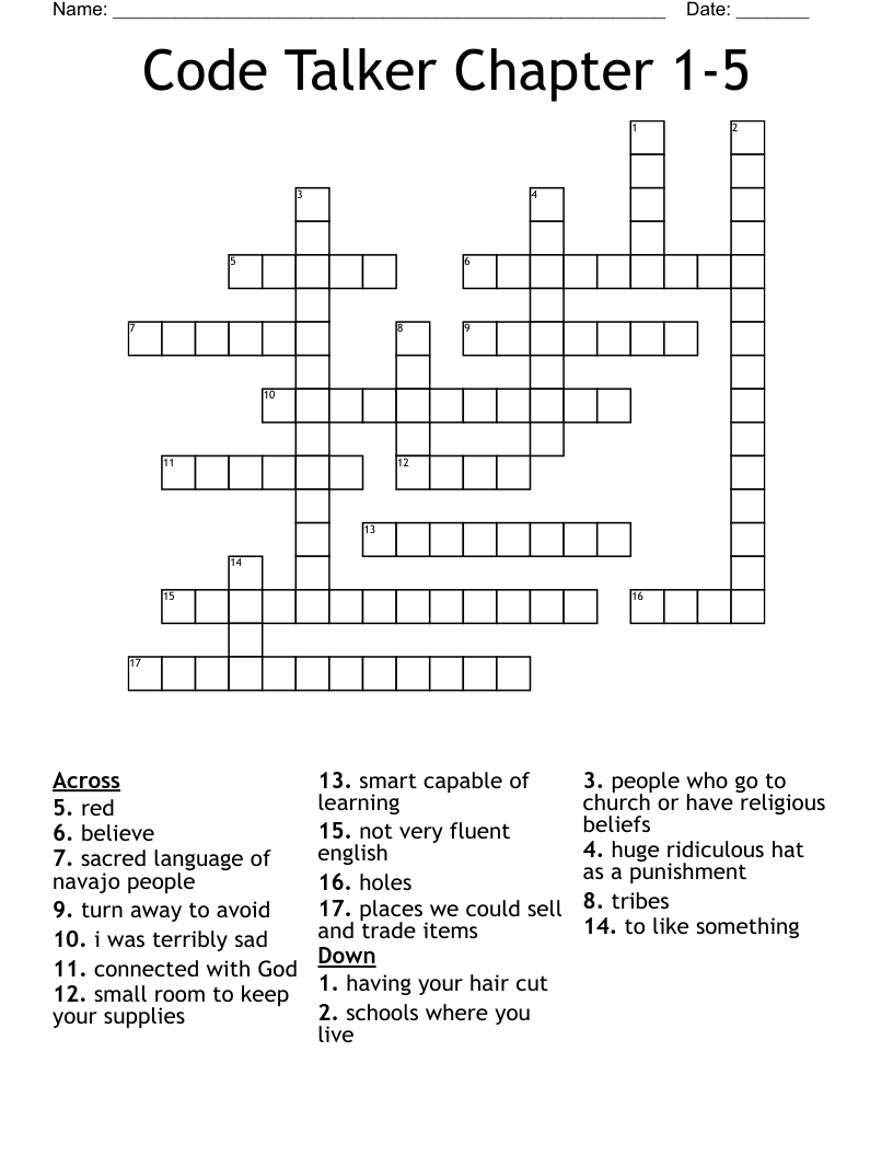 Code Talker Chapter 1-5  Crossword