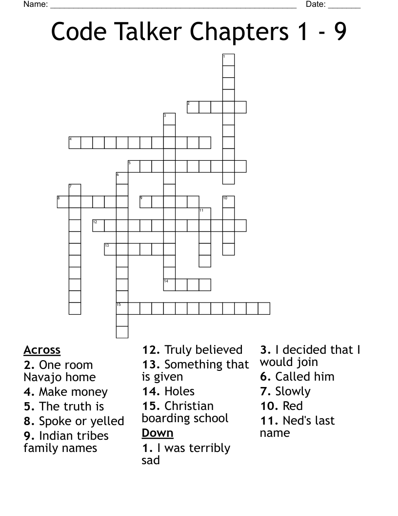 Code Talker Chapters 1 - 9 Crossword