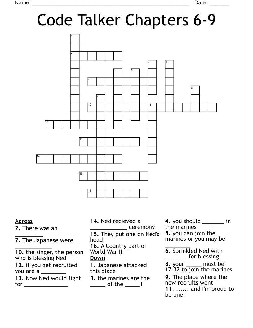 Code Talker Chapters 6-9 Crossword