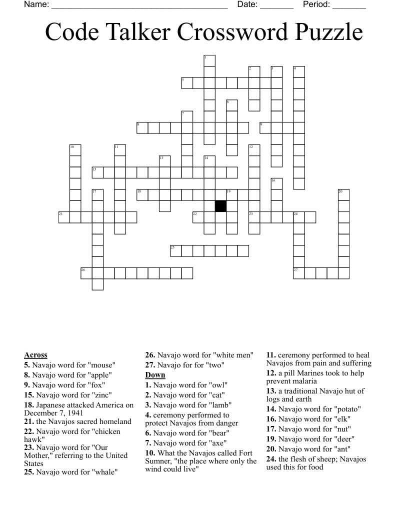 Code Talker Crossword Puzzle