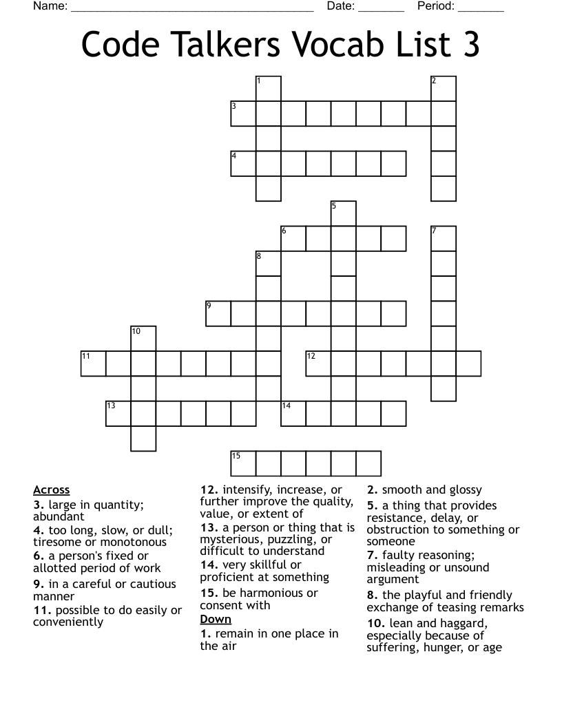 Code Talkers Vocab List 3 Crossword