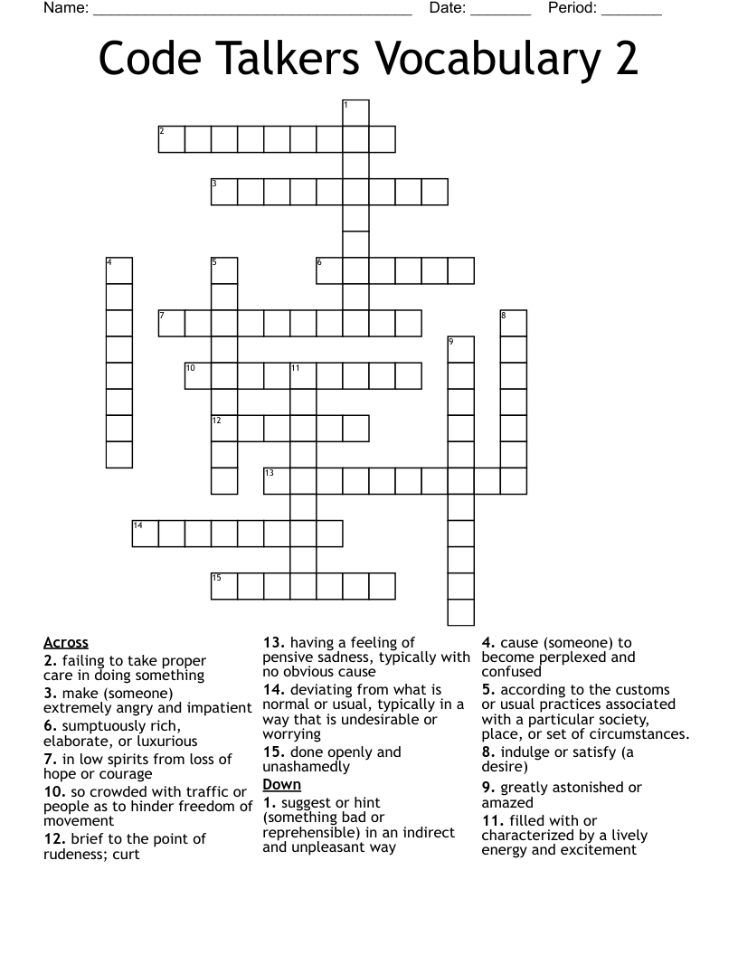 Code Talkers Vocabulary 2 Crossword