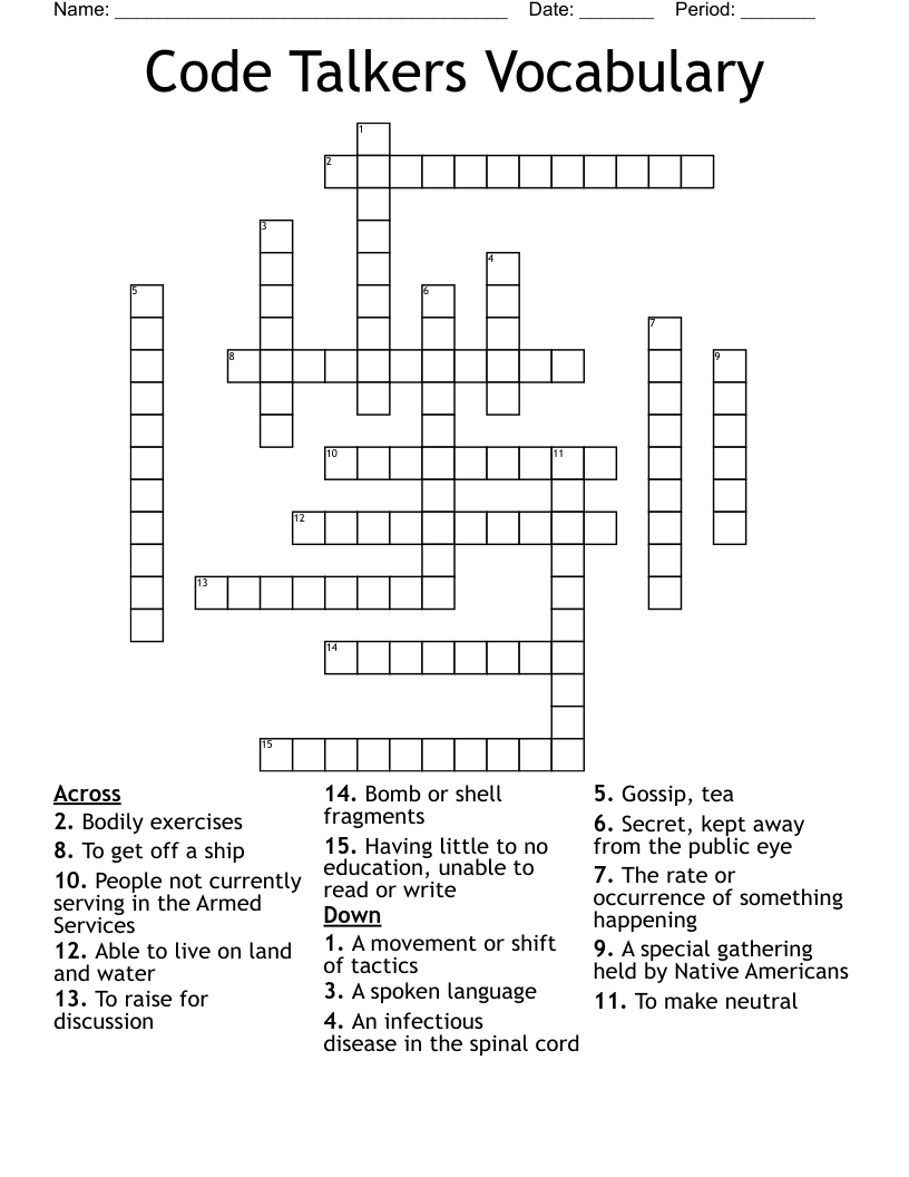 Code Talkers Vocabulary  Crossword