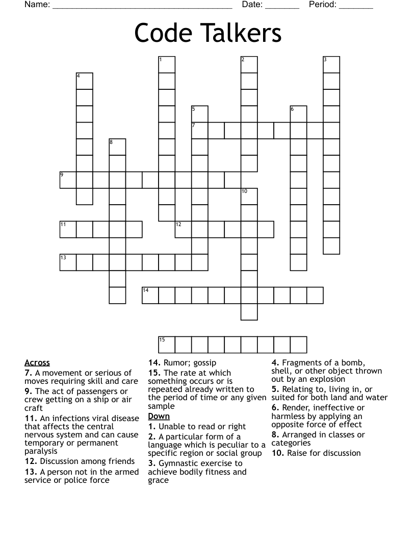 Code Talkers  Crossword