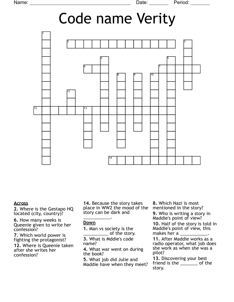 Code name Verity Crossword