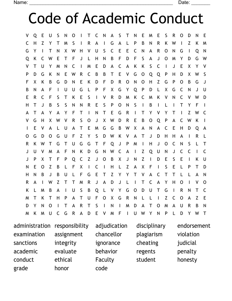 Code of Academic Conduct Word Search
