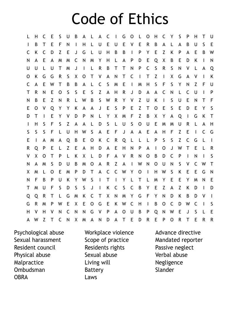 Code of Ethics   Word Search