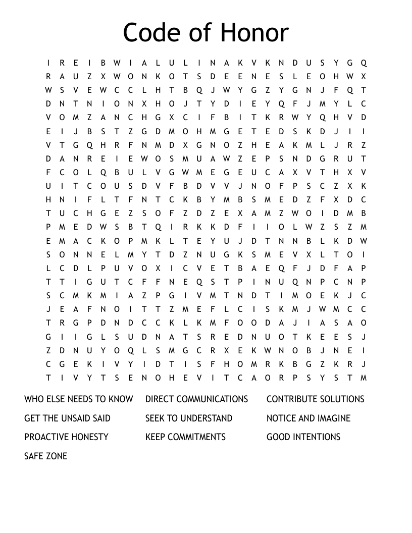 Code of Honor Word Search