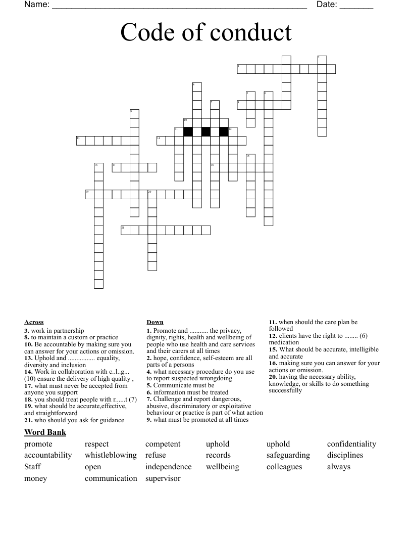 Code of conduct Crossword