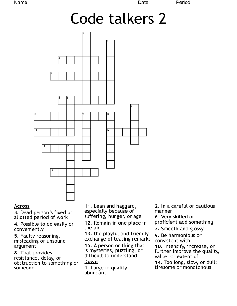 Code talkers 2 Crossword