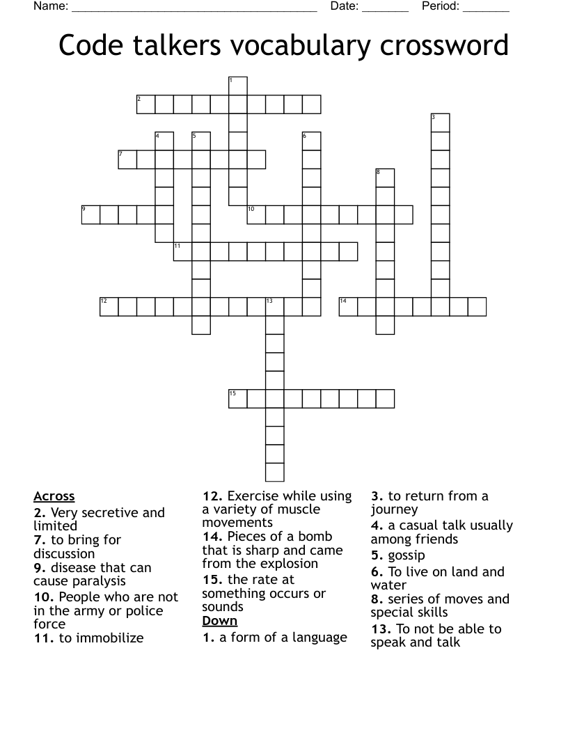 Code talkers vocabulary crossword