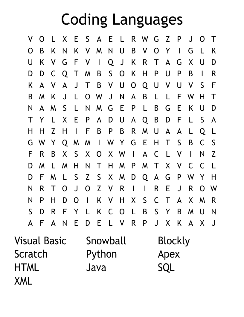 Coding Languages Word Search