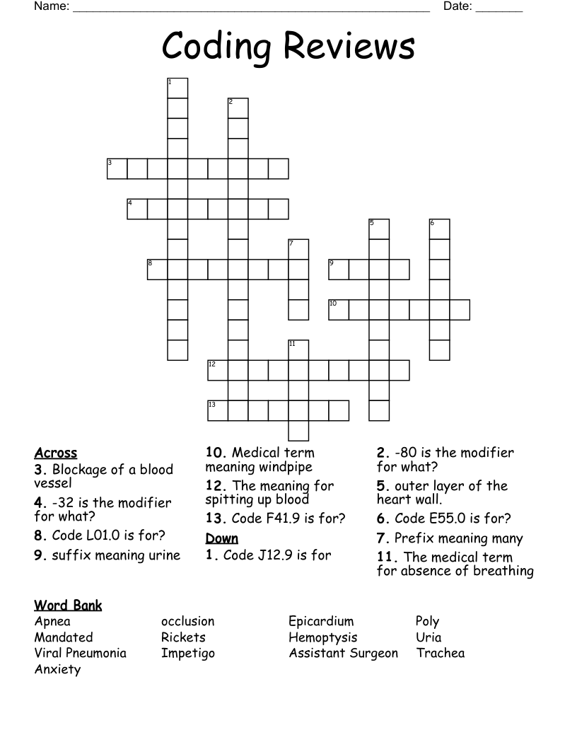 Coding Reviews Crossword