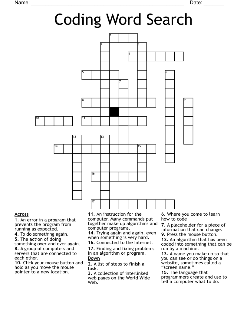Coding Word Search Crossword