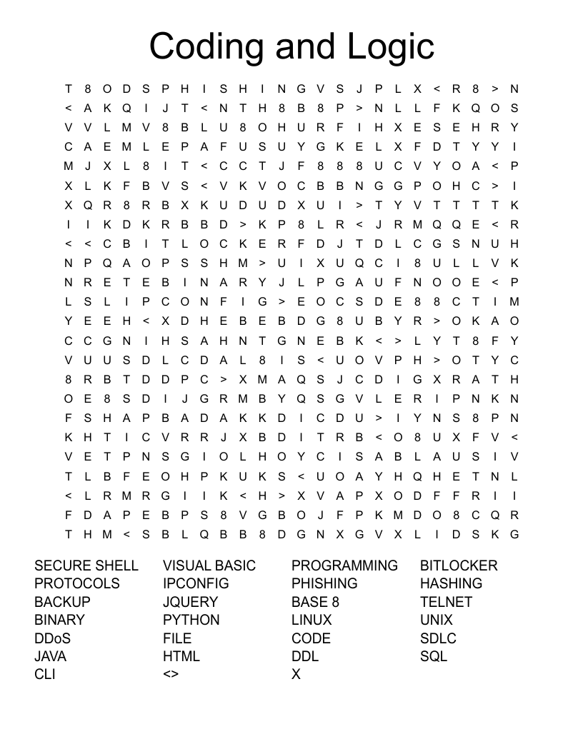 Coding and Logic Word Search