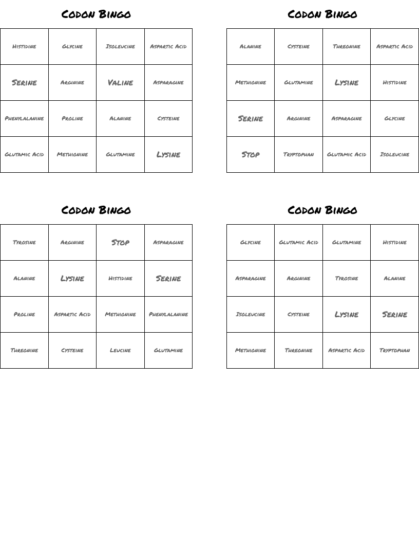 Codon Bingo
