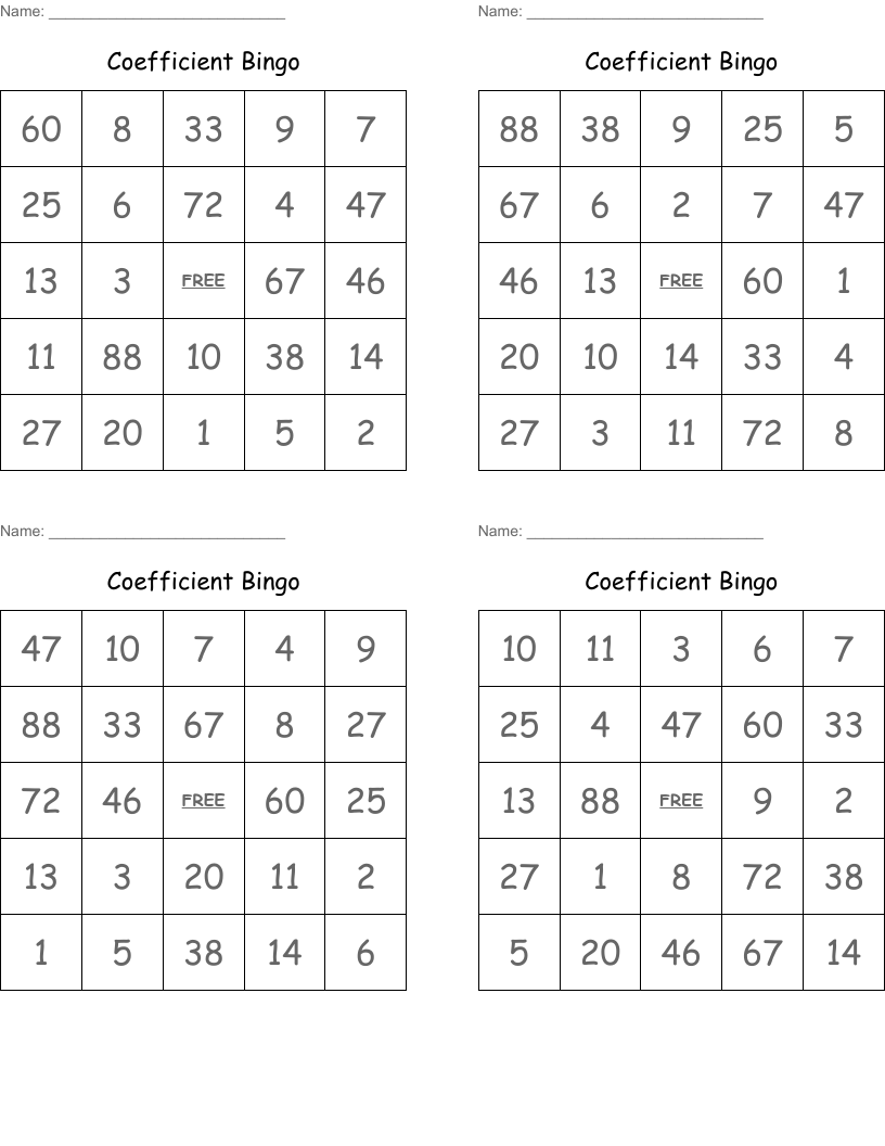 Coefficient Bingo