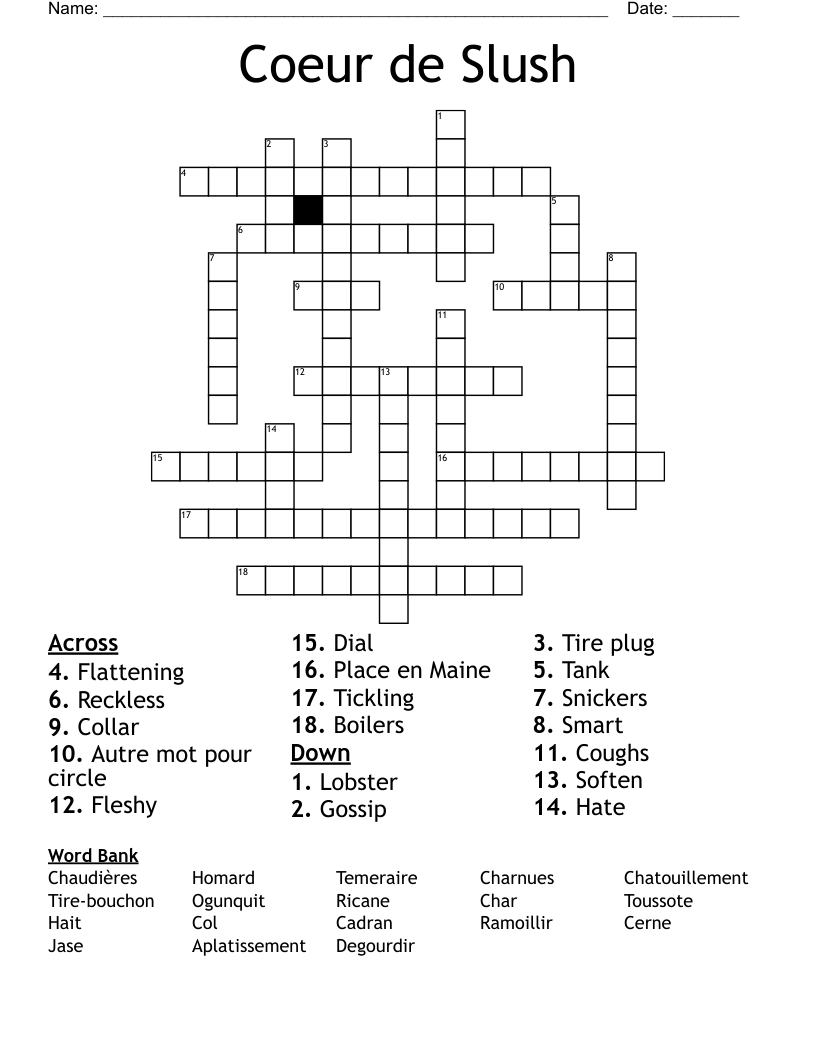 Coeur de Slush Crossword