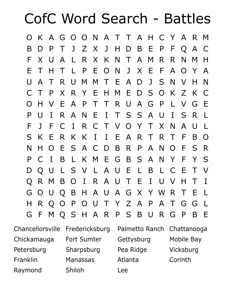 CofC Word Search - Battles