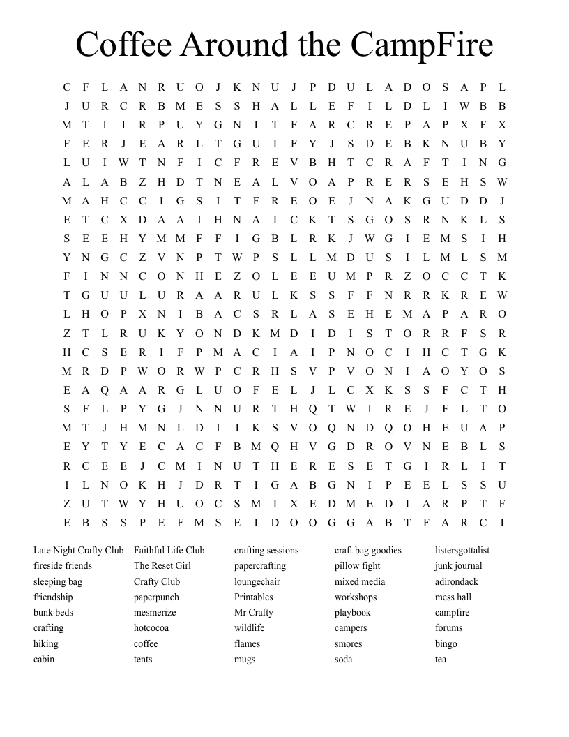 Coffee Around the CampFire Word Search