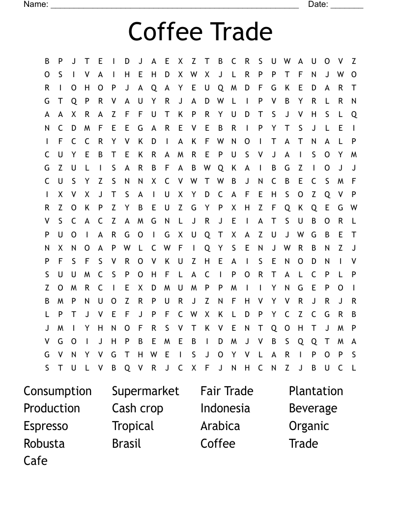 Coffee Trade Word Search