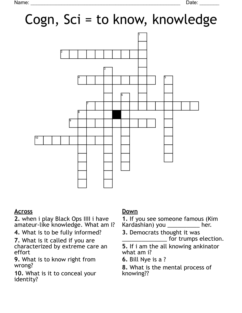 Cogn, Sci = to know, knowledge Crossword