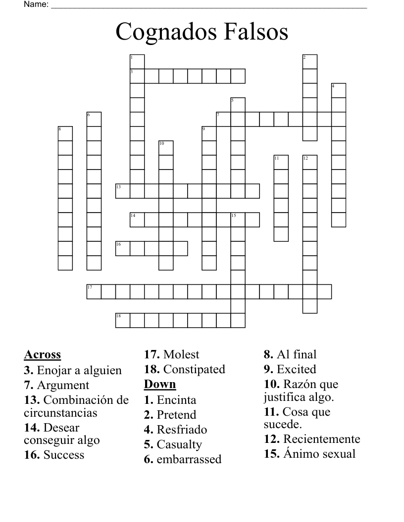 Cognados Falsos Crossword