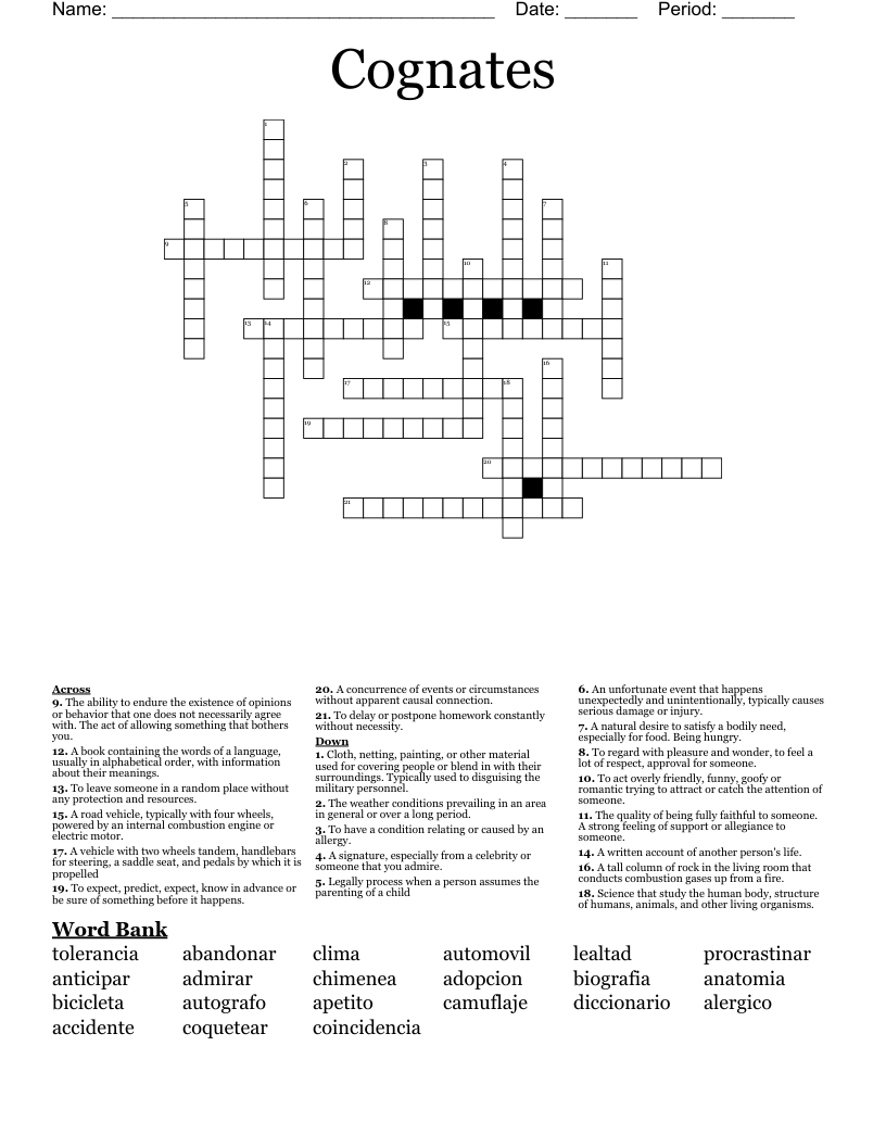 Cognates Crossword