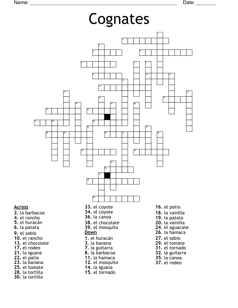 Cognates Crossword