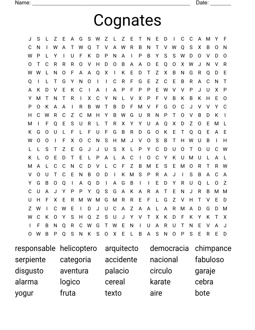 Cognates Word Search