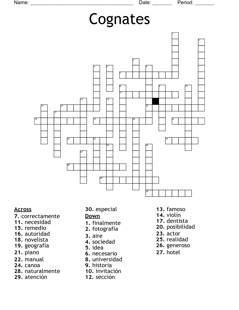 Cognates Crossword