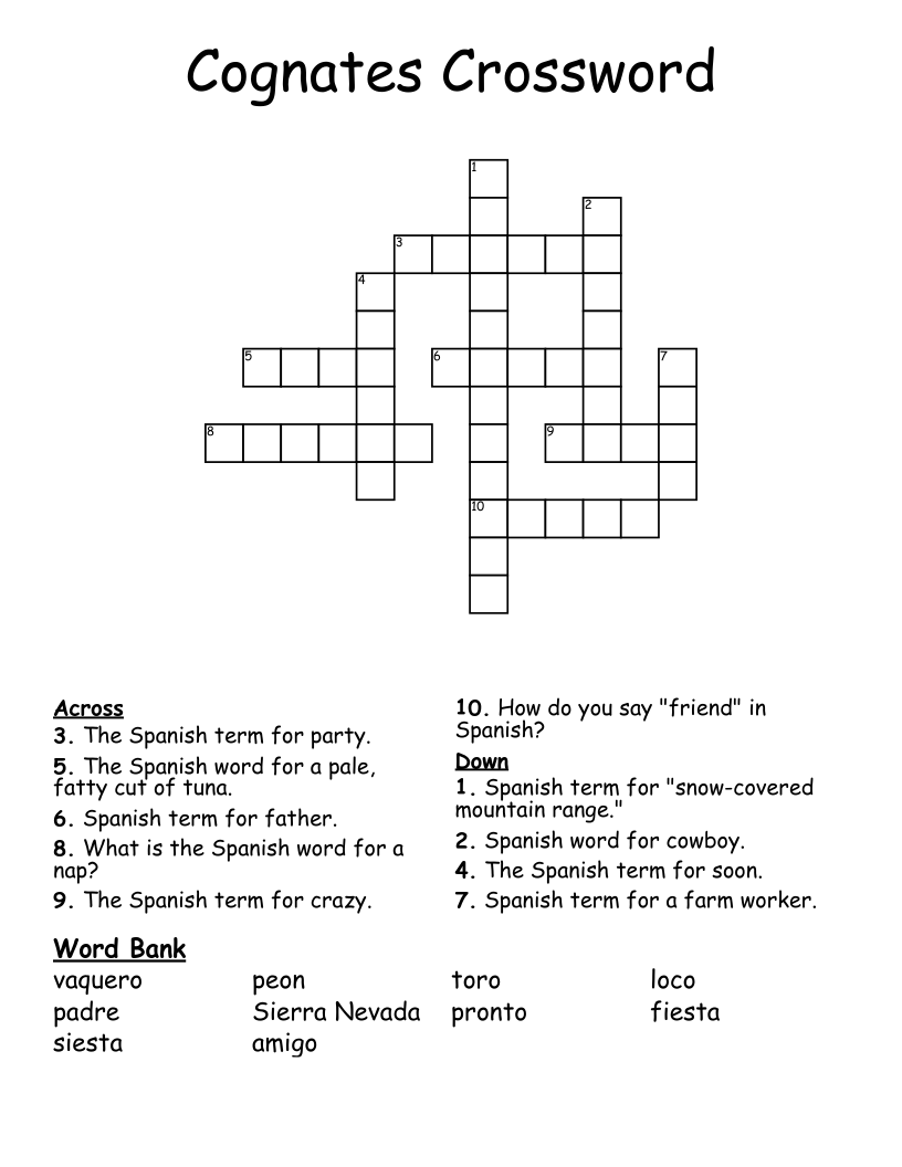 Cognates Crossword