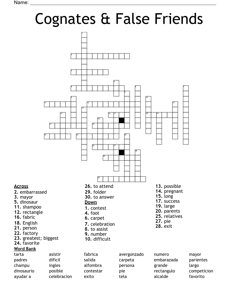 Cognates & False Friends Crossword