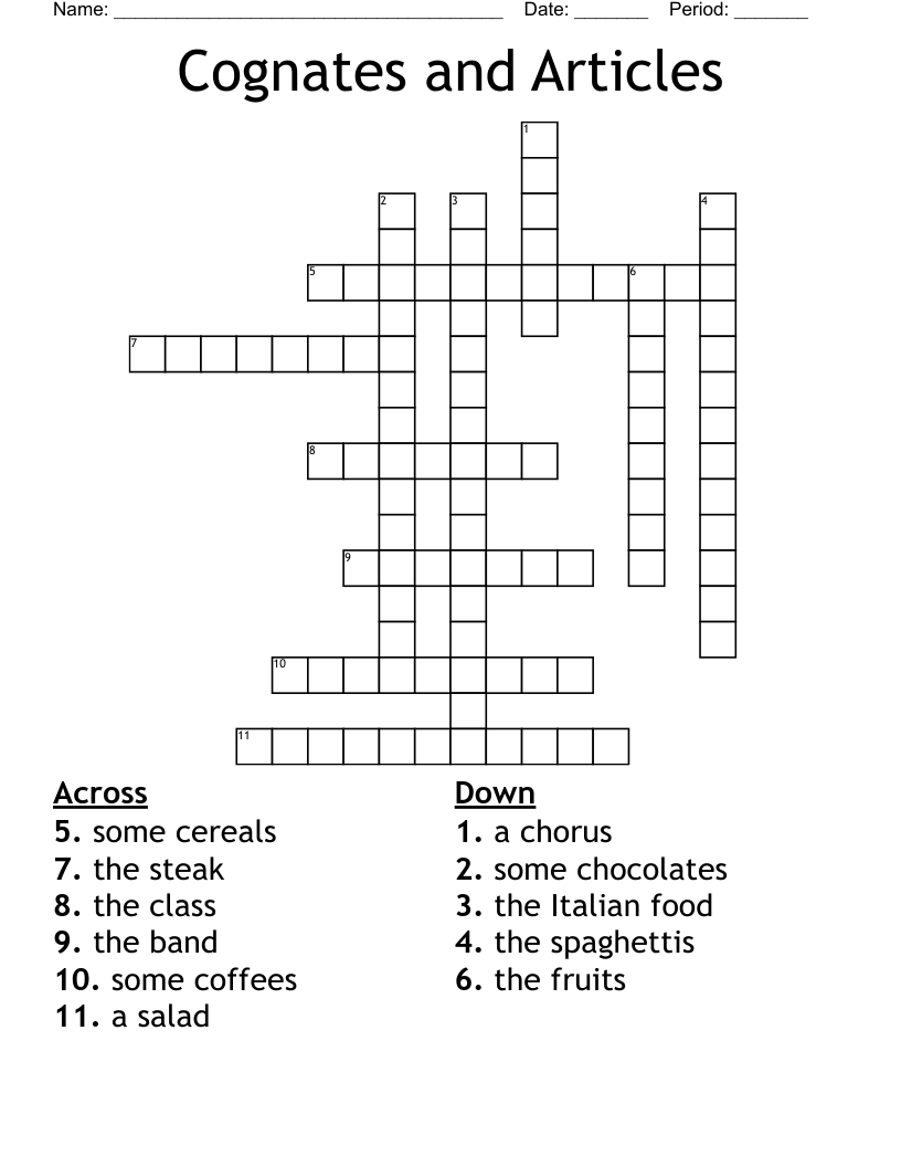 Cognates and Articles Crossword