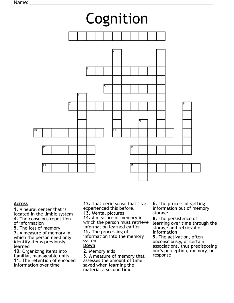 Cognition Crossword