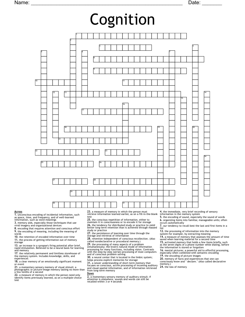 Cognition Crossword