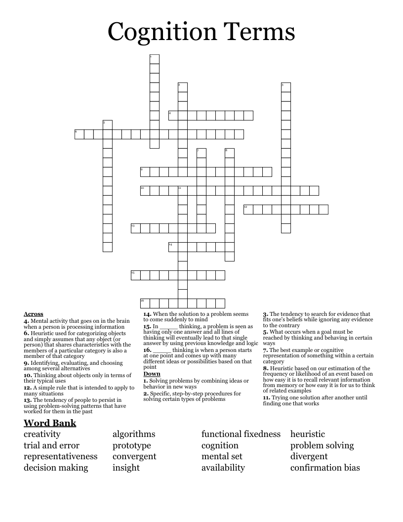 Cognition Terms Crossword