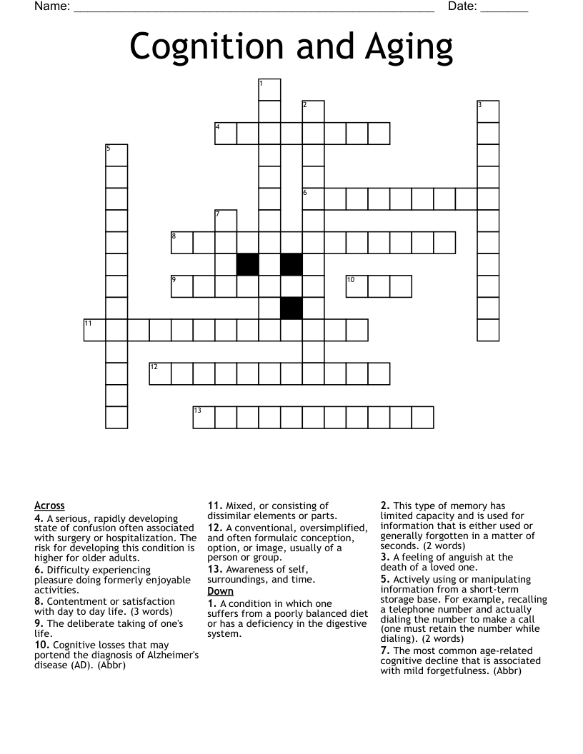 Cognition and Aging Crossword