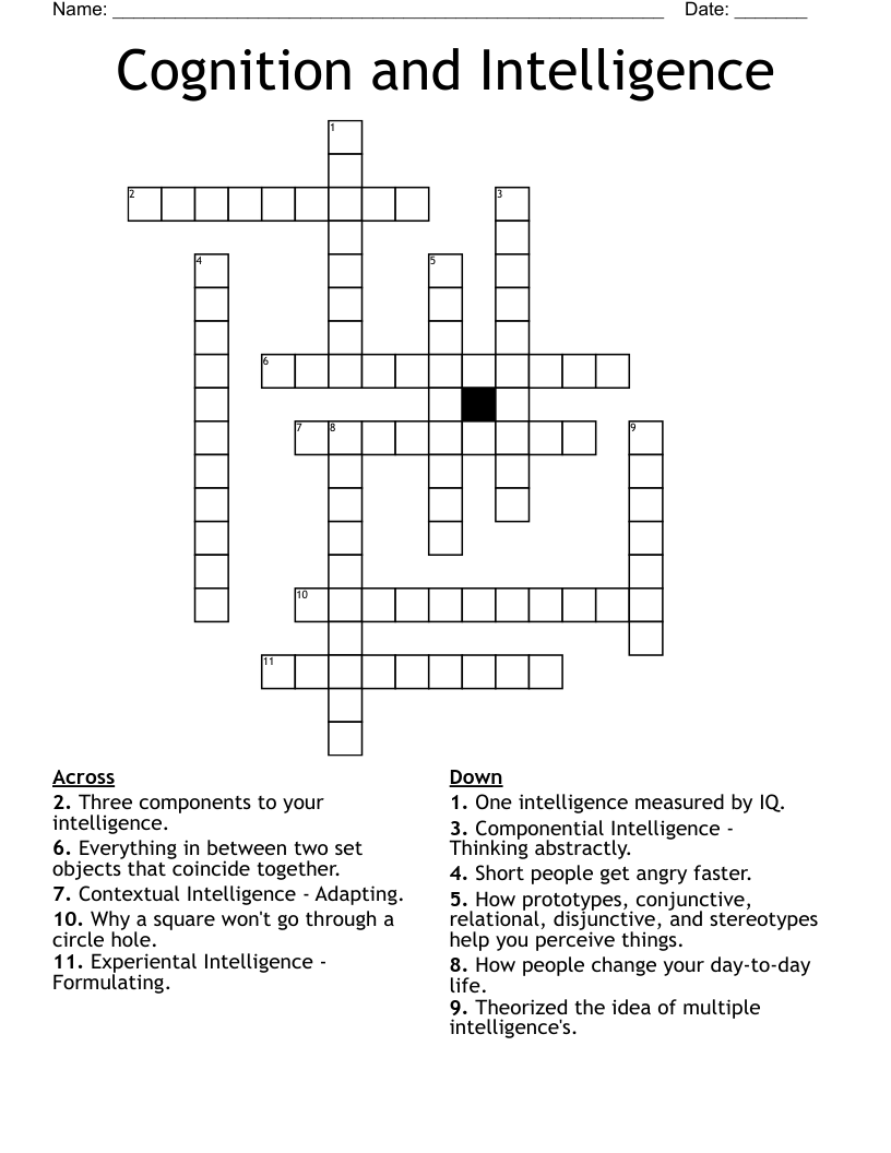 Cognition and Intelligence Crossword