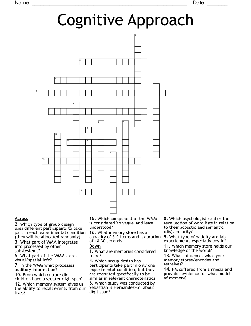 Cognitive Approach Crossword