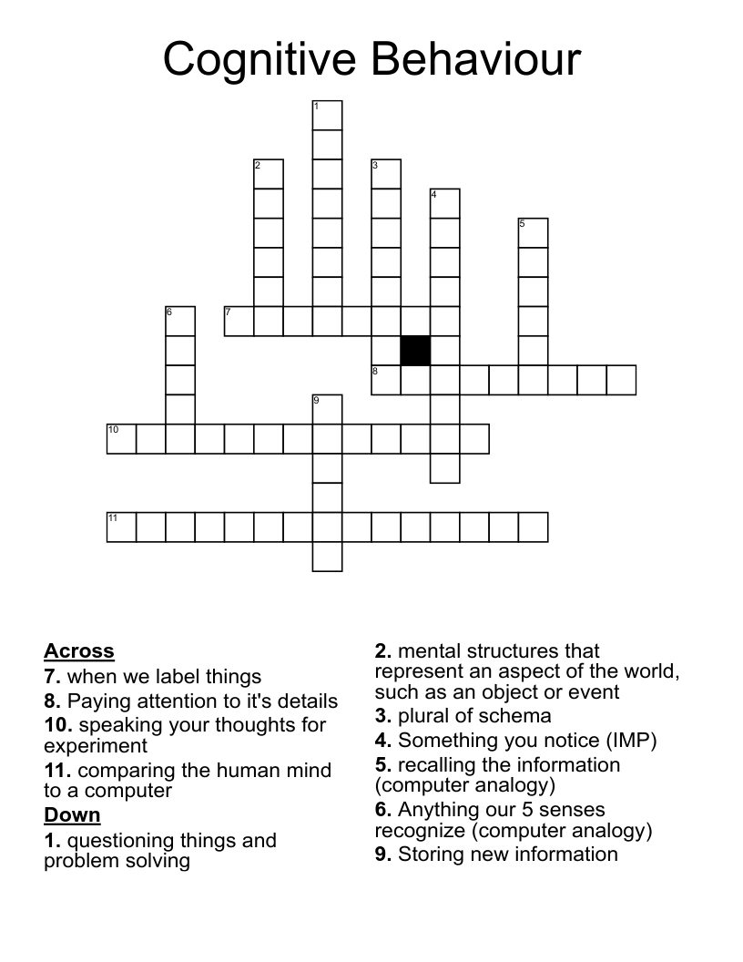 Cognitive Behaviour Crossword