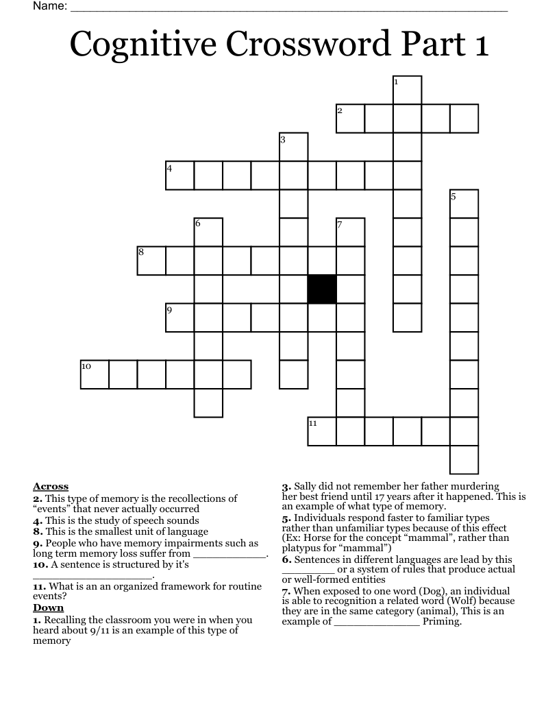 Cognitive Crossword Part 1