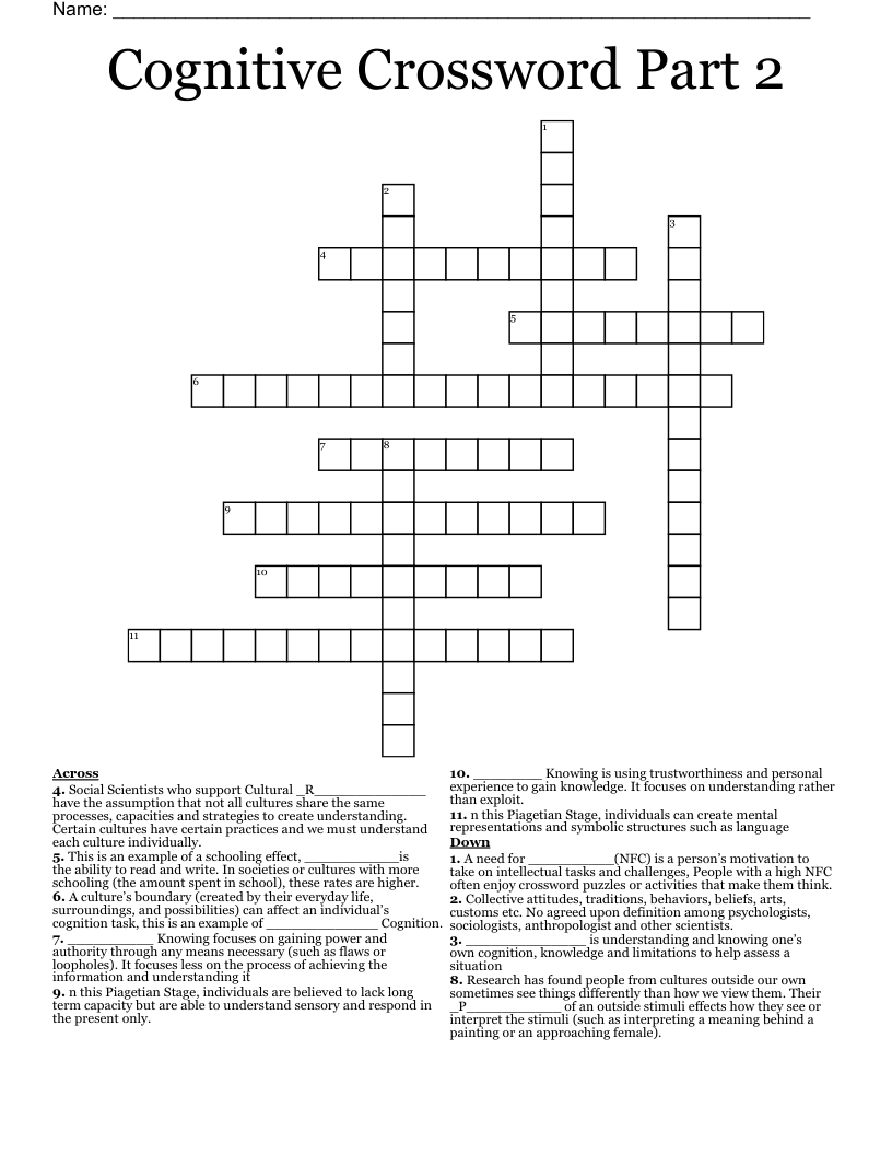 Cognitive Crossword Part 2