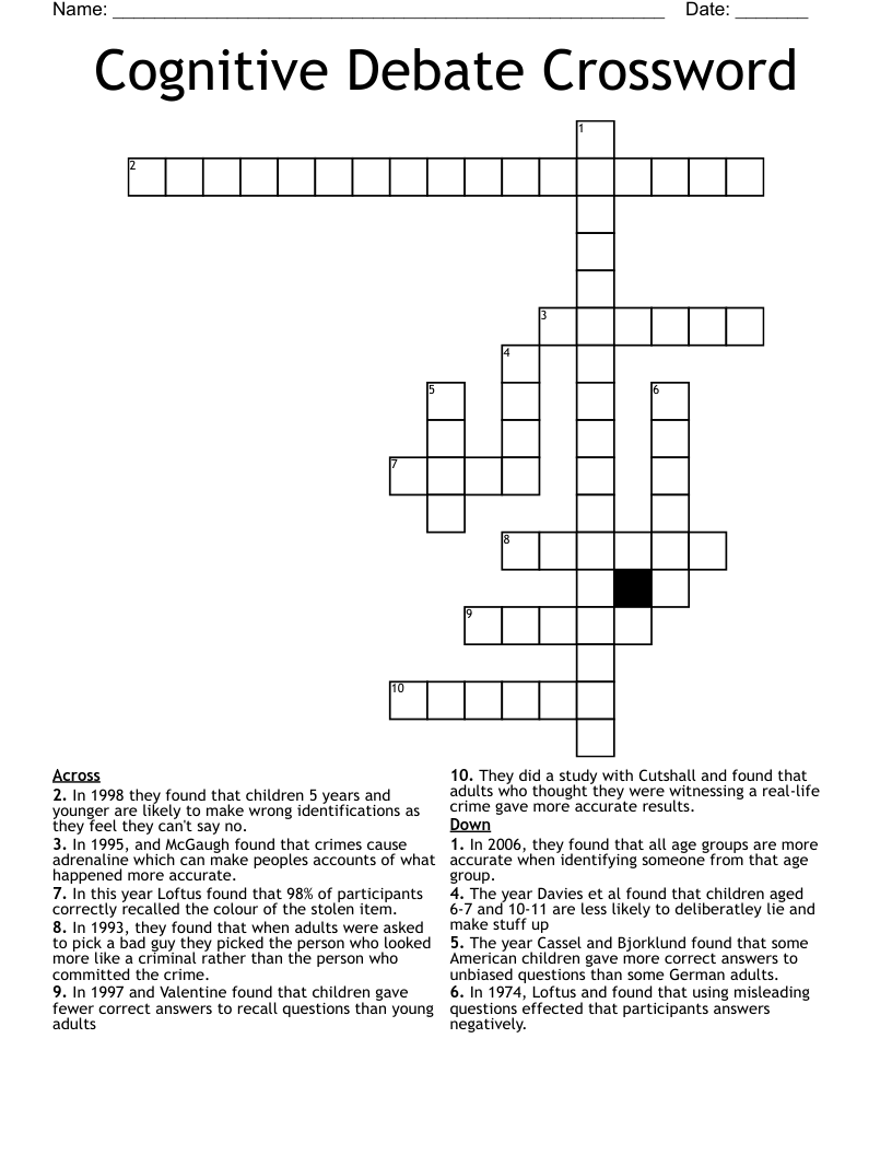 Cognitive Debate Crossword