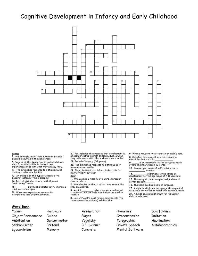 Cognitive Development in Infancy and Early Childhood Crossword