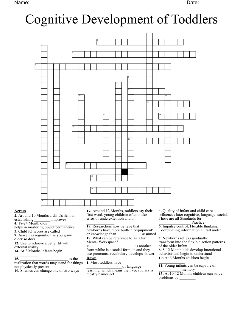 Cognitive Development of Toddlers Crossword