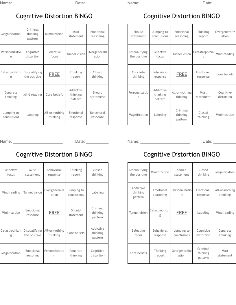 Cognitive Distortion BINGO