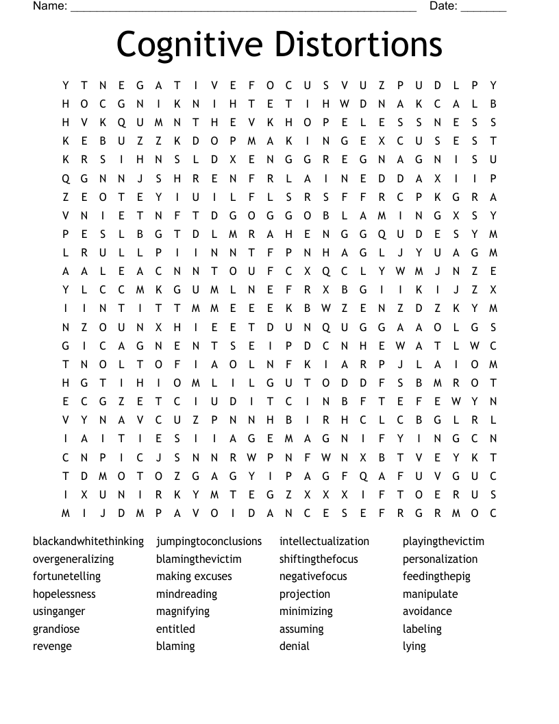 Cognitive Distortions Word Search