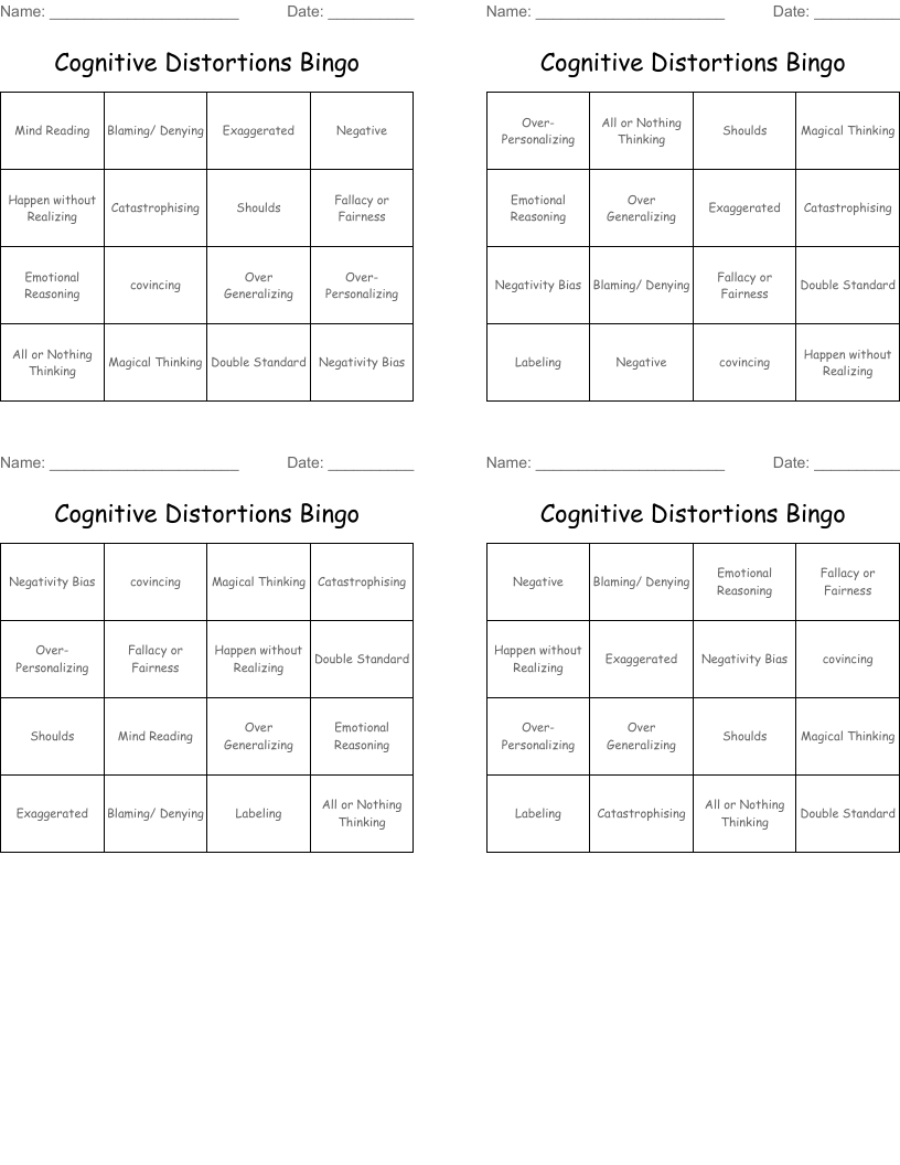 Cognitive Distortions Bingo
