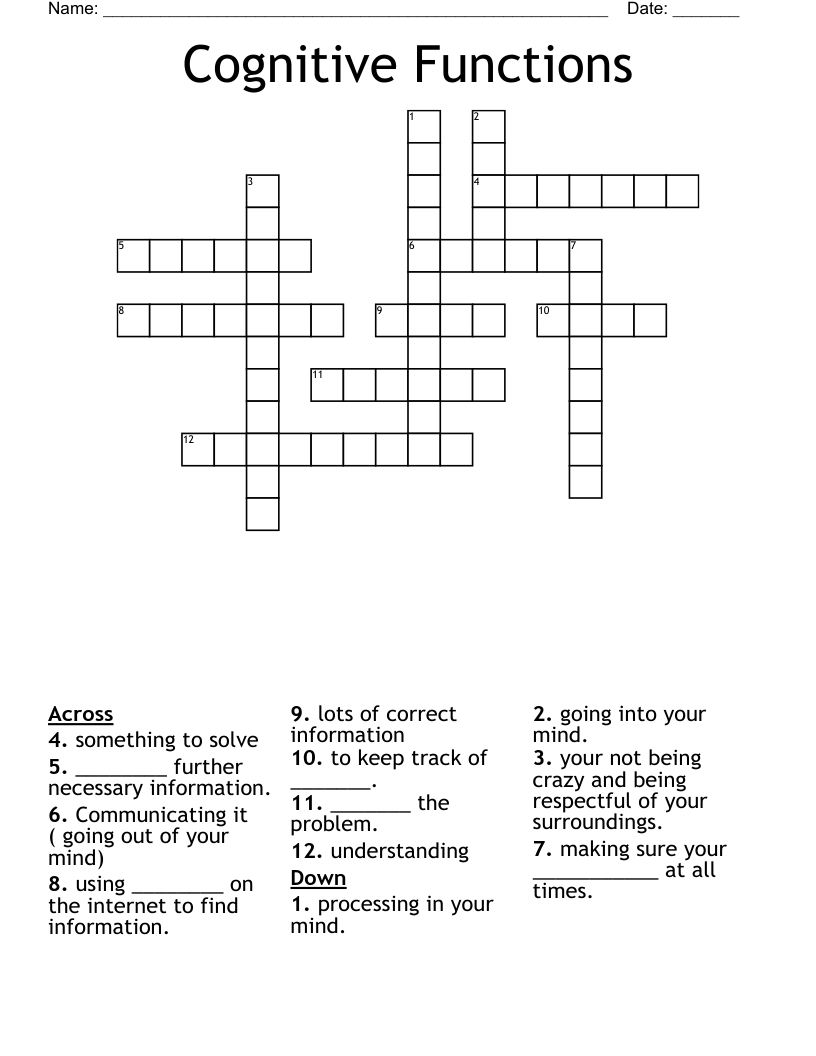 Cognitive Functions Crossword